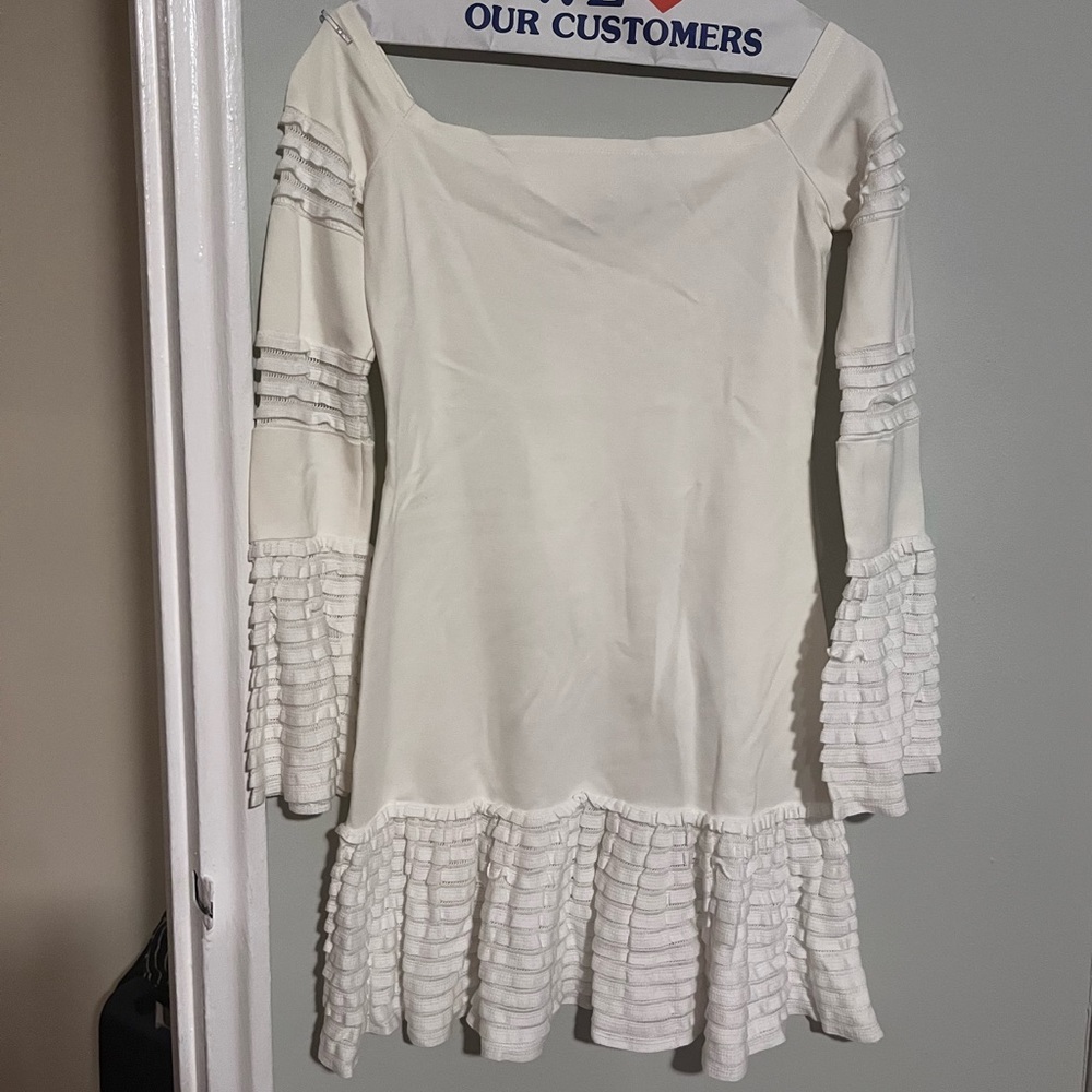 ALEXIS White Crochet Stretch Knit dress